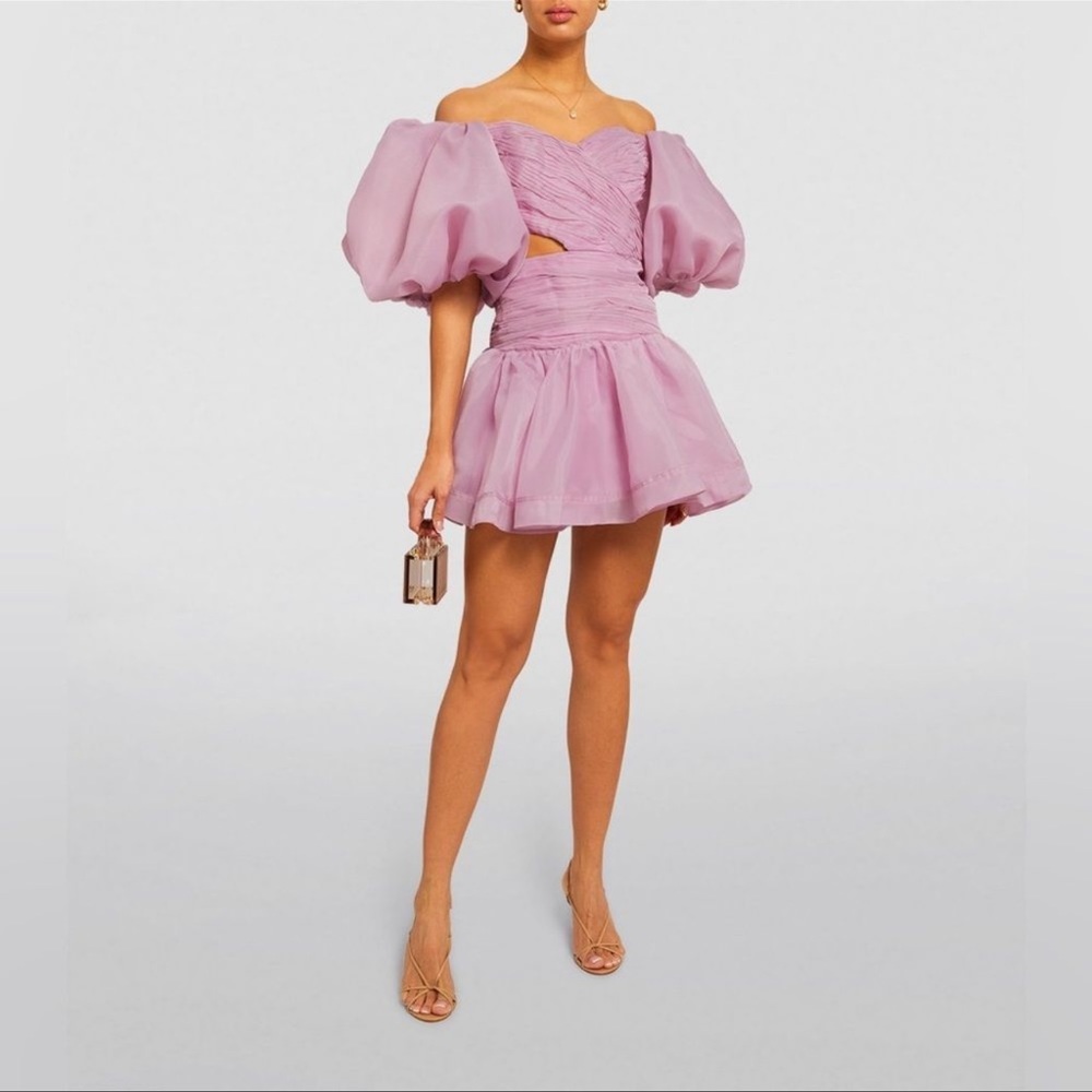 Aje Womens Myriad Cut Out Puff Sleeve Back Zipper Mini Dress Size small lilac